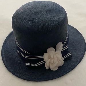 NWT Navy straw hat with white flower